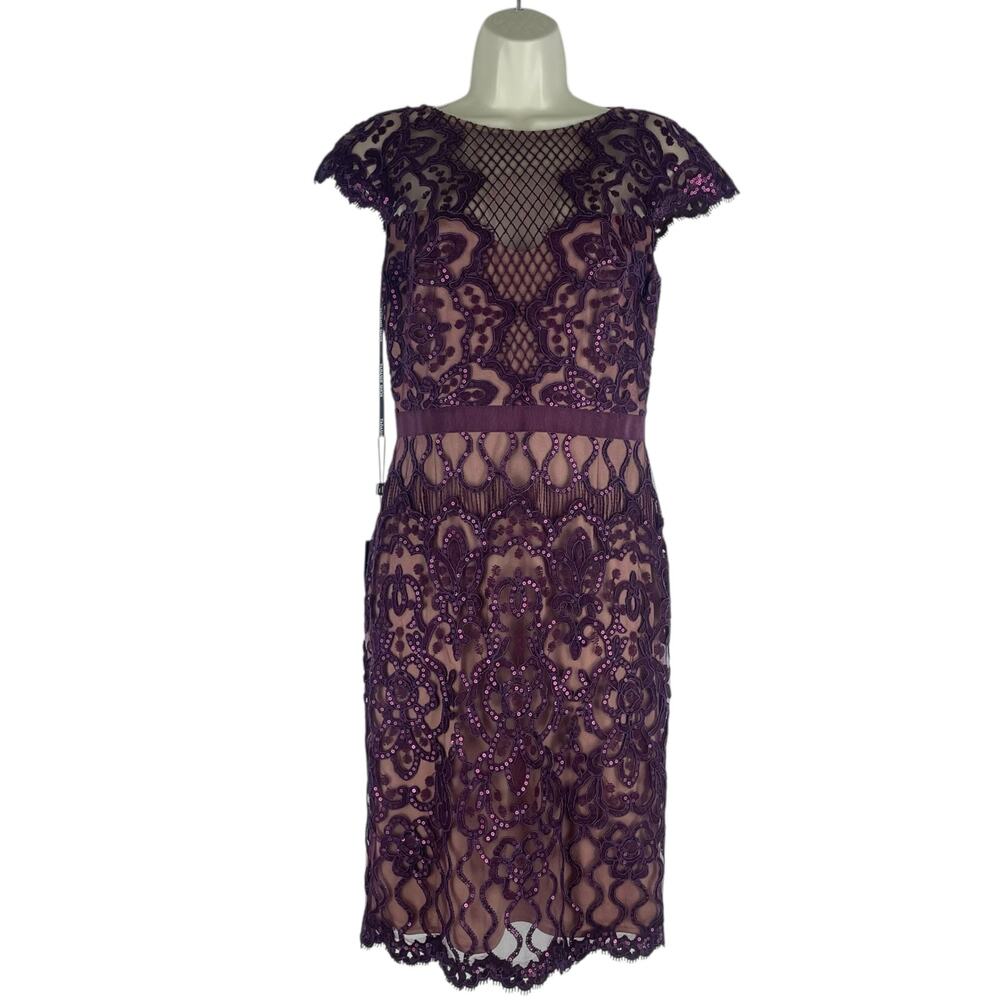Tadashi Shoji Miranda Sequin Embroider Cocktail Dress Mulberry Size 4 - Picture 4 of 11
